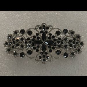 VINTAGE 1980s Black Onyx and Silver Barrette